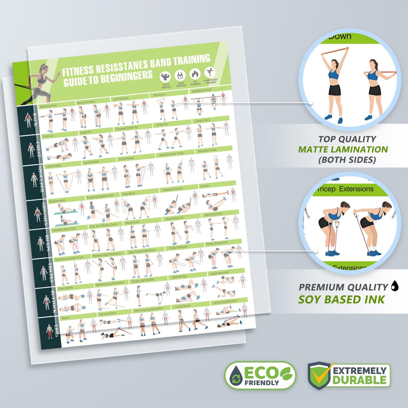 Home Gym Guide - Workout-posters met weerstandsbanden, gidsplanner voor thuisgym,