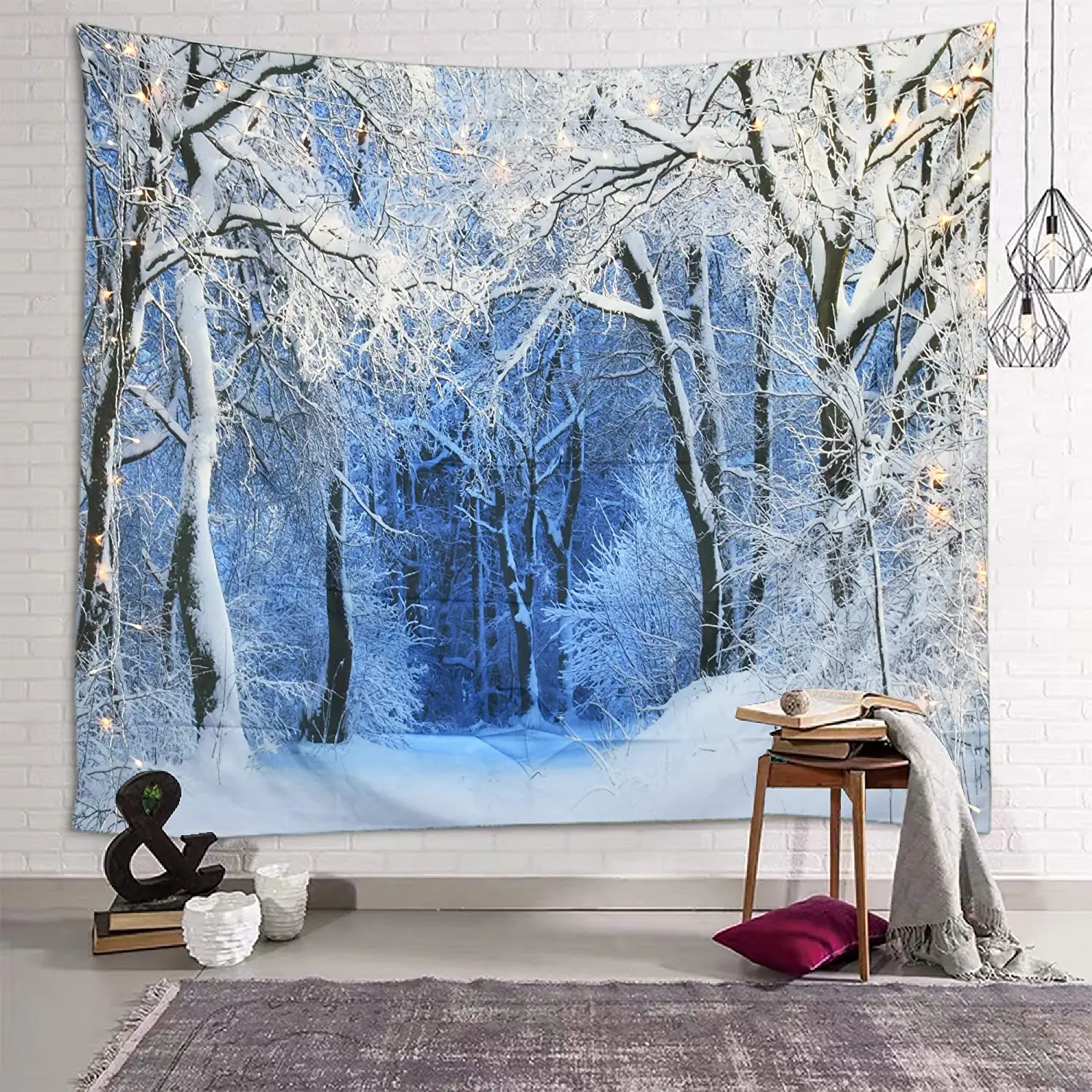 Home Gym Decor - Kersttapijt Muur Opknoping Natuur Wit Bos