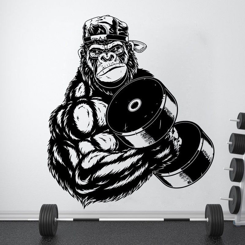 Home Gym Interior Design - Gorilla Bodybuilder Gym Fitness Muurstickers Tonen