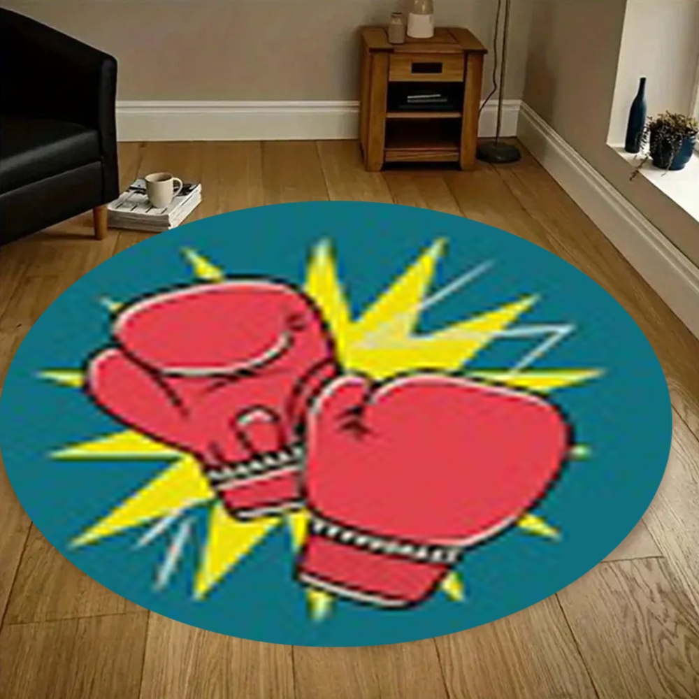 Home Zone Gym - Comic bokshandschoenen rond vloerkleed, stoere pop-art