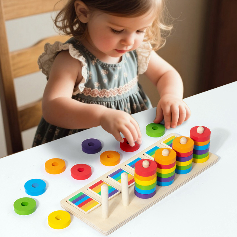 Gymnastic Rings Wooden - Montessori Geheugentraining Kleurmatchingspel Houten regenboogringset Kleuren
